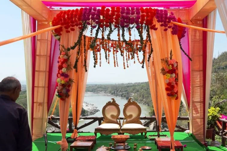floral wedding decor designed for Rishikesh ceremony